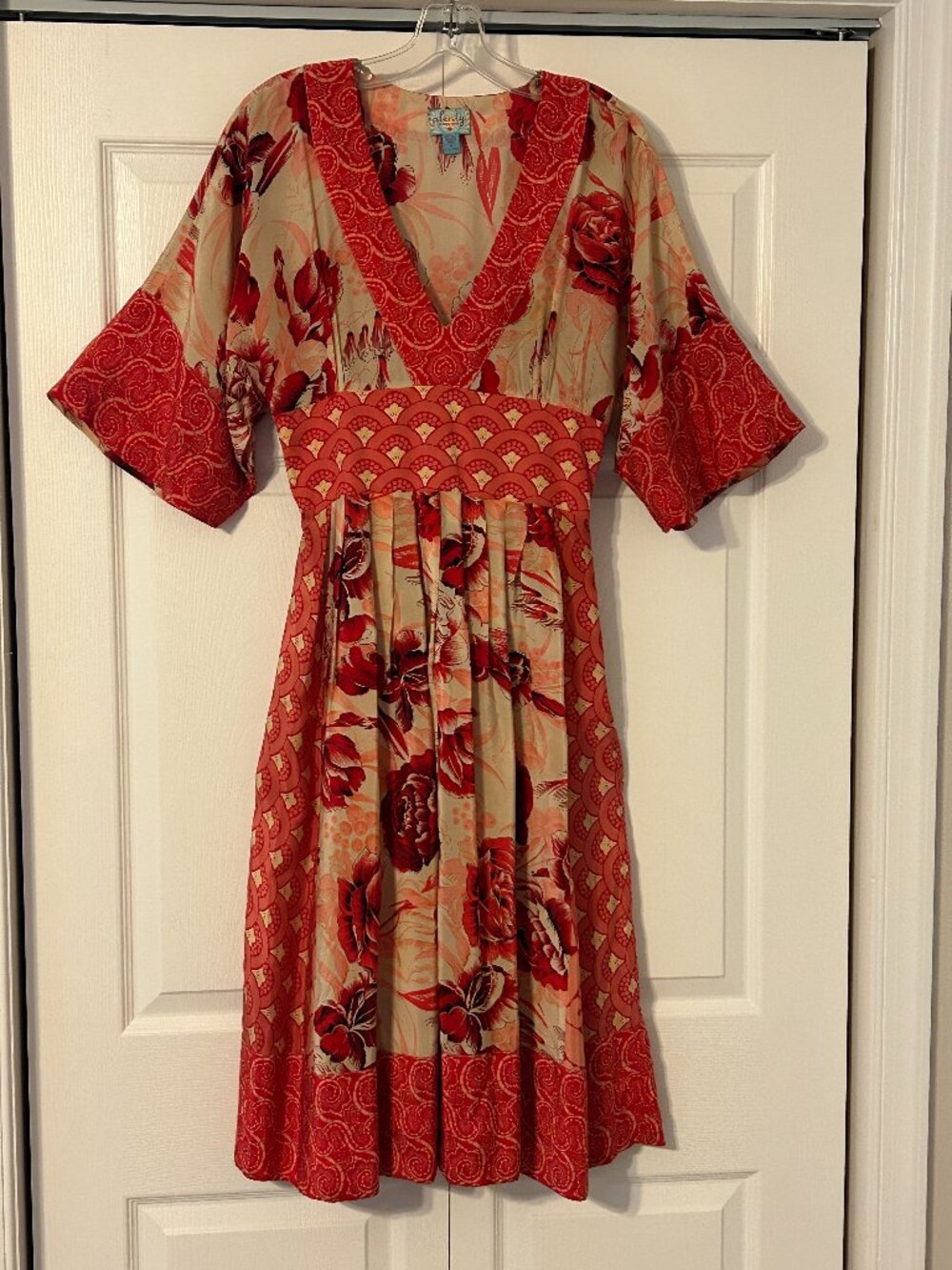 PLENTY By Tracy Reese Sz 4 Multi-Color 100% Silk Kimono Style Empress Midi Dress